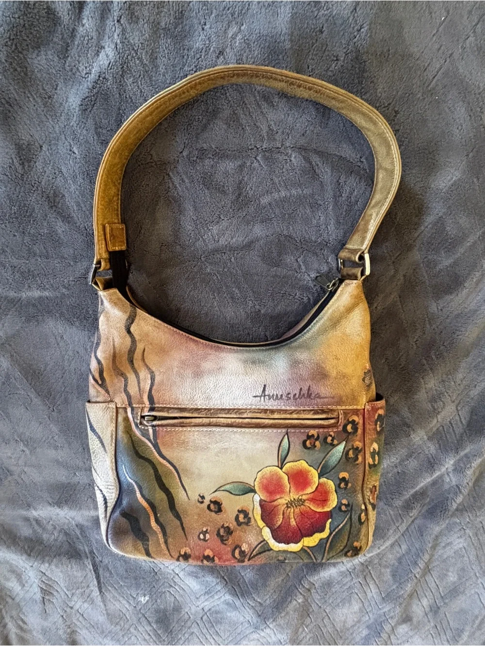 Anuschka Hand Painted Leather Hobo Bag Floral